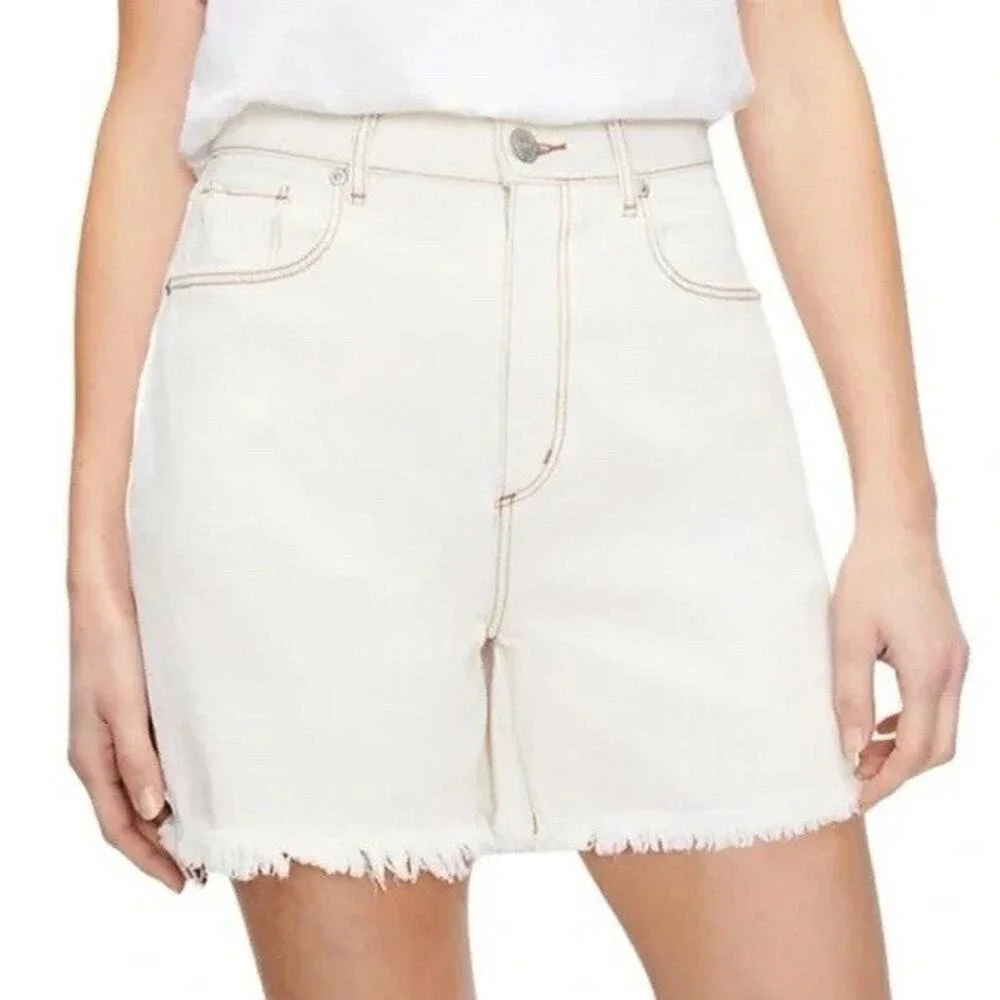 LOFT Plus 34 18 Petite Shorts Baggy High Waist Boyfriend‎ Raw Hem Denim Stretch